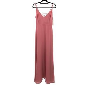BB Dakota RSVP Blush Pink Spaghetti Strap Lace Up Back Side Zip Long Dress READ